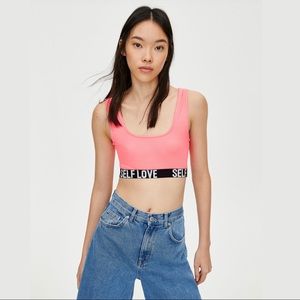NEW Pull & Bear Ribbed Self Love Vintage Style Sporty Top Size S